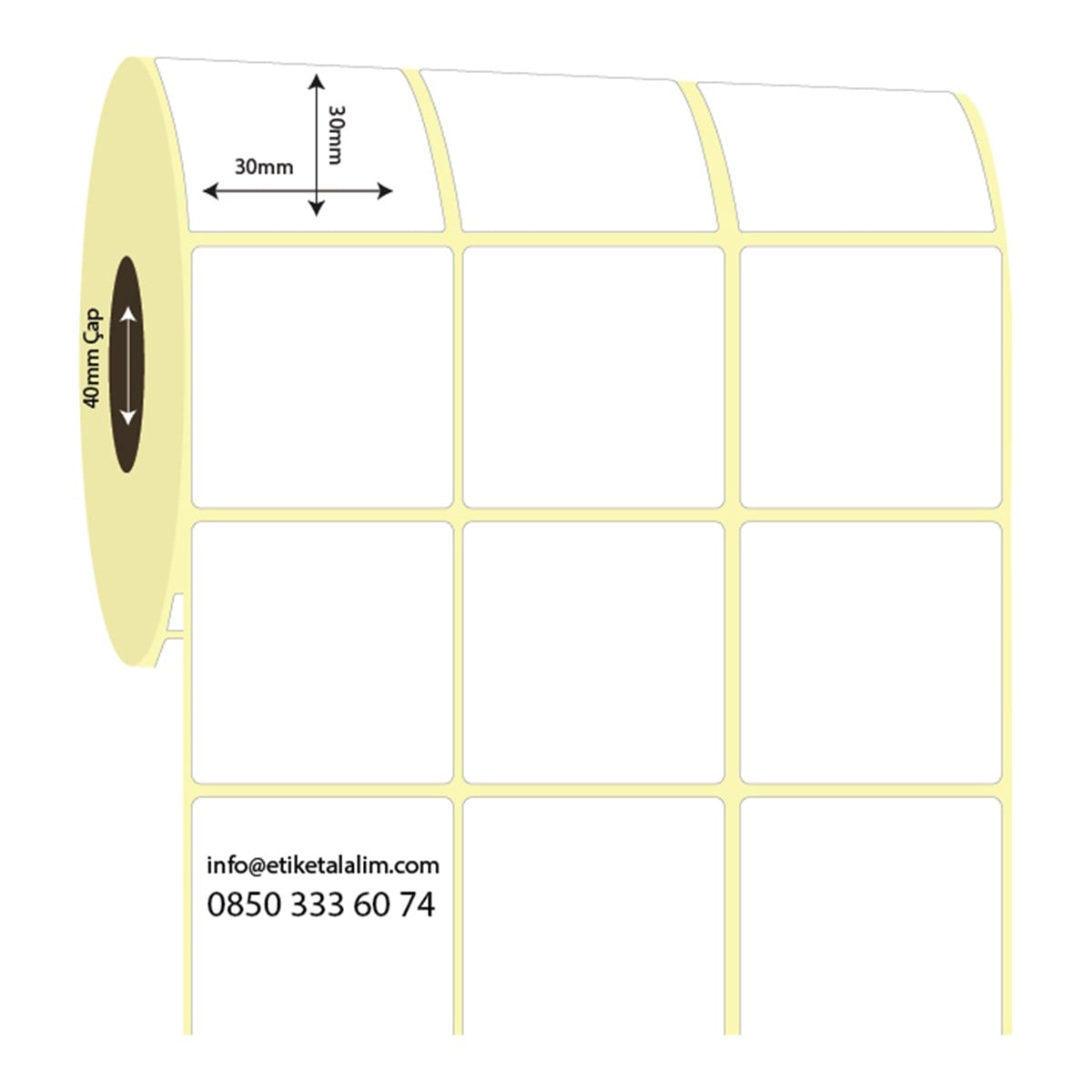 Termal Etiket (Sticker)30mm x 30mm 3'lü Ara Boşluklu Termal Etiket