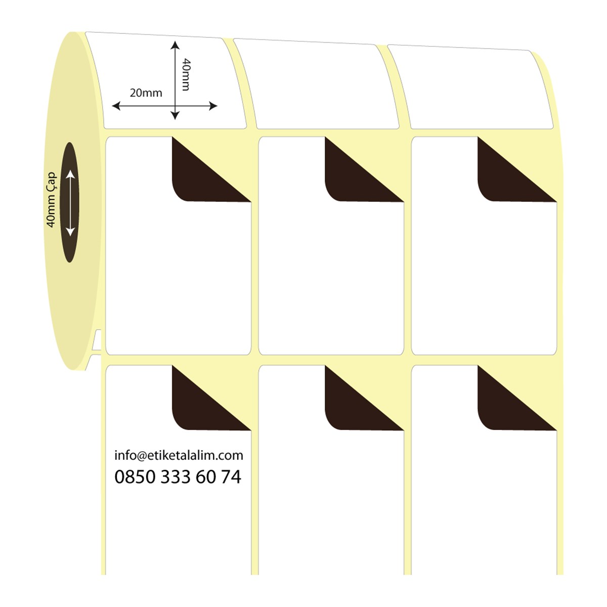Termal Sürsajlı-Örtücü Etiket (sticker)20mm x 40mm 3'lü Ara Boşluklu Termal Sürsajlı Etiket