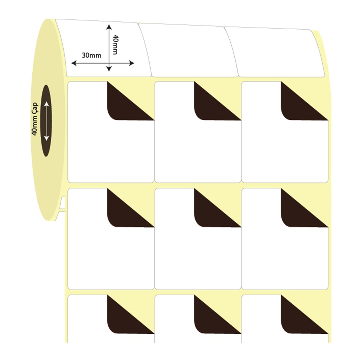Termal Sürsajlı-Örtücü Etiket (sticker)30mm x 40mm 3'lü Bitişik Termal Sürsajlı Etiket