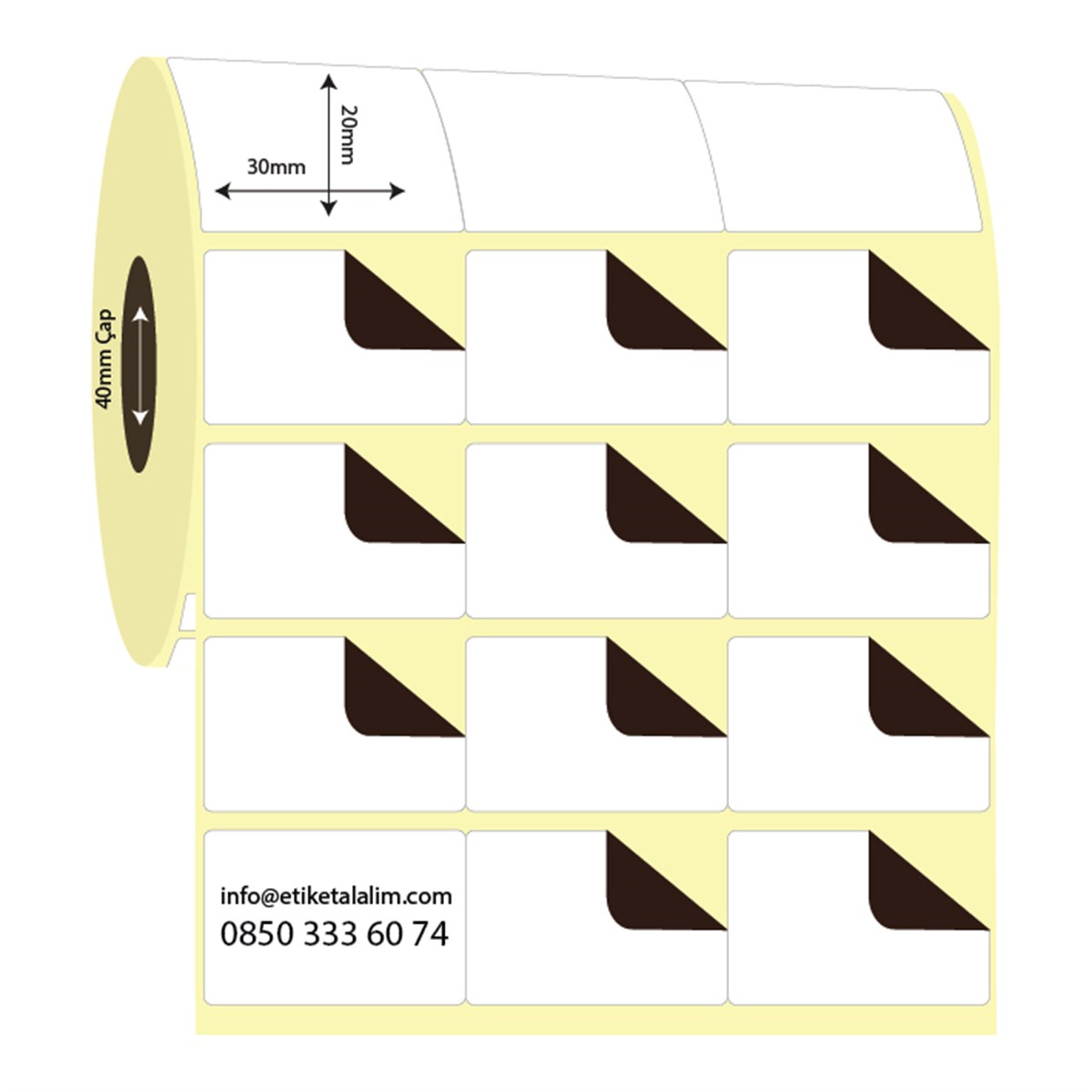 Termal Sürsajlı-Örtücü Etiket (sticker)30mm x 20mm 3'lü Bitişik Termal Sürsajlı Etiket