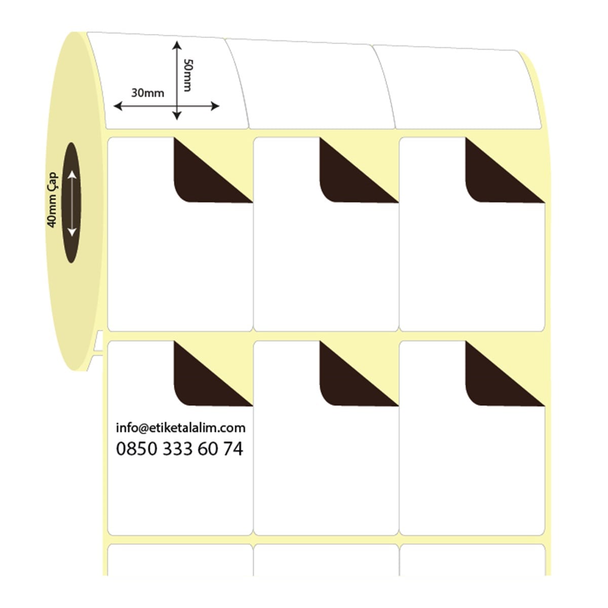 Termal Sürsajlı-Örtücü Etiket (sticker)30mm x 50mm 3'lü Bitişik Termal Sürsajlı Etiket