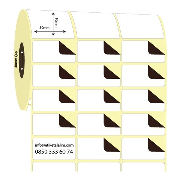 Kuşe Sürsajlı-Örtücü Etiket (sticker)30mm x 10mm 3'lü Ara Boşluklu Kuşe Sürsajlı Etiket