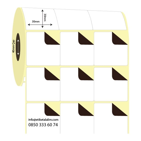 Kuşe Sürsajlı-Örtücü Etiket (sticker)30mm x 30mm 3'lü Bitişik  Kuşe Sürsajlı Etiket