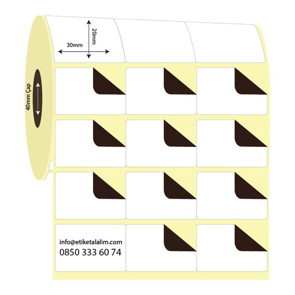 Kuşe Sürsajlı-Örtücü Etiket (sticker)30mm x 20mm 3'lü Bitişik Kuşe Sürsajlı Etiket