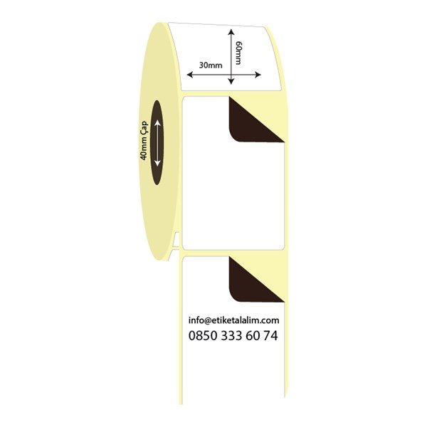 Kuşe Sürsajlı-Örtücü Etiket (sticker)30mm x 60mm Kuşe Sürsajlı Etiket