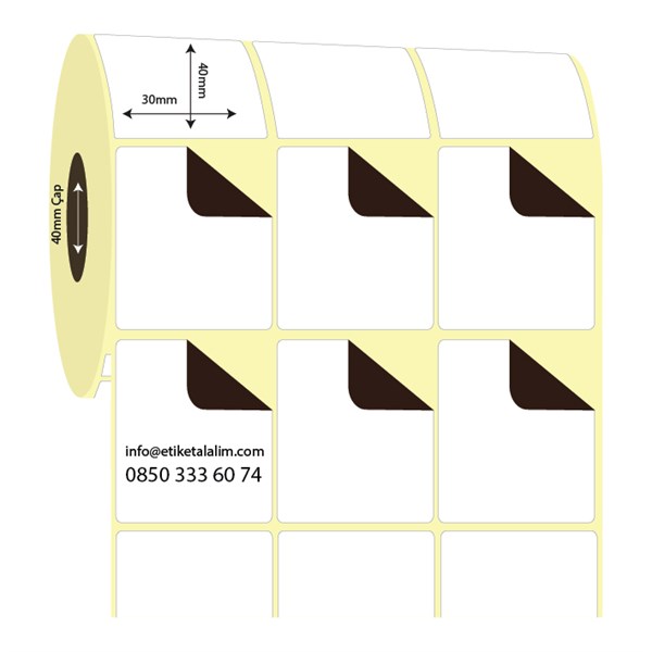 Kuşe Sürsajlı-Örtücü Etiket (sticker)30mm x 40mm 3'lü Ara Boşluklu Kuşe Sürsajlı Etiket