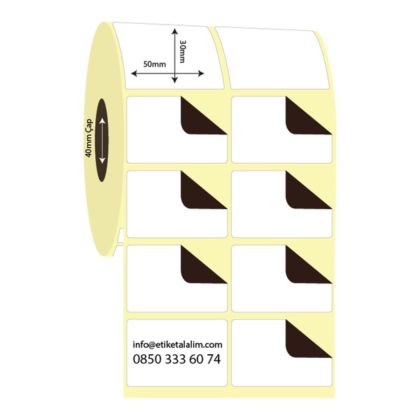 Termal Sürsajlı-Örtücü Etiket (sticker)50mm x 30mm 2'li Ara Boşluklu Termal Sürsajlı Etiket