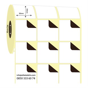 Kuşe Sürsajlı-Örtücü Etiket (sticker)30mm x 30mm 3'lü Ara Boşluklu  Kuşe Sürsajlı Etiket