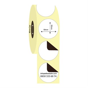 Kuşe Sürsajlı-Örtücü Etiket (sticker)50mm x 50mm Kuşe Sürsajlı Oval Etiket