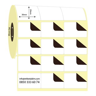 Termal Sürsajlı-Örtücü Etiket (sticker)30mm x 20mm 3'lü Bitişik Termal Sürsajlı Etiket
