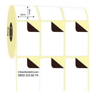 Termal Sürsajlı-Örtücü Etiket (sticker)30mm x 60mm 3'lü Ara Boşluklu Termal Sürsajlı Etiket