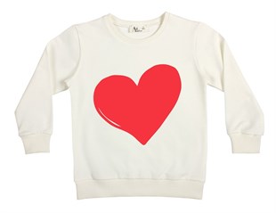 Heart Çocuk Sweatshirt - Ekru