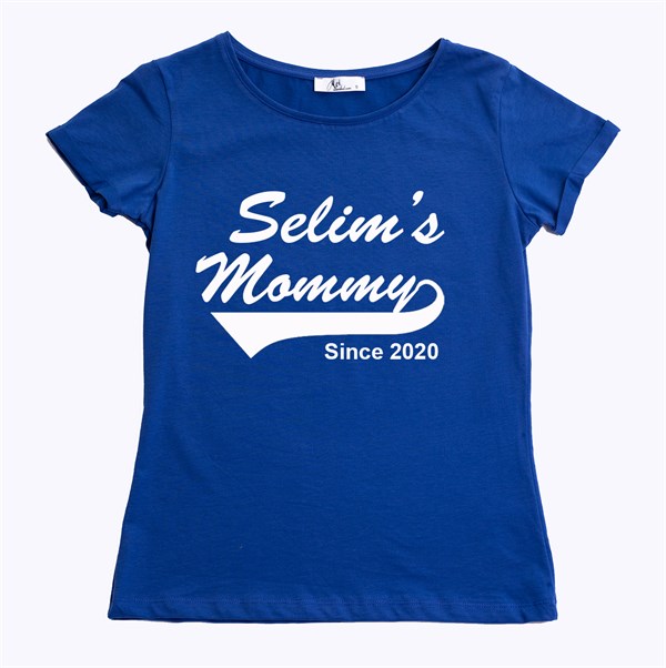 İsme Özel Mommy Tişört - Mavi