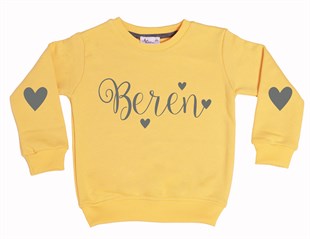 Kolu Kalpli İsme Özel Çocuk Sweatshirt - Sarı