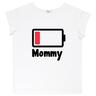 Mommy Battery Tişört - Beyaz