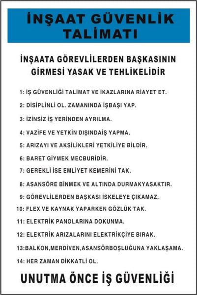 İnşaat Güvenlik Talimatı