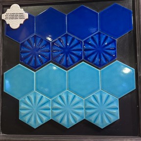 Dekozen Hexagon 15x17 cm Çiçek Kobalt Çatlak Sırlı El Yapımı Seramik
