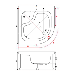 Shower Cellesse 90x90 cm Oval Mini Küvet