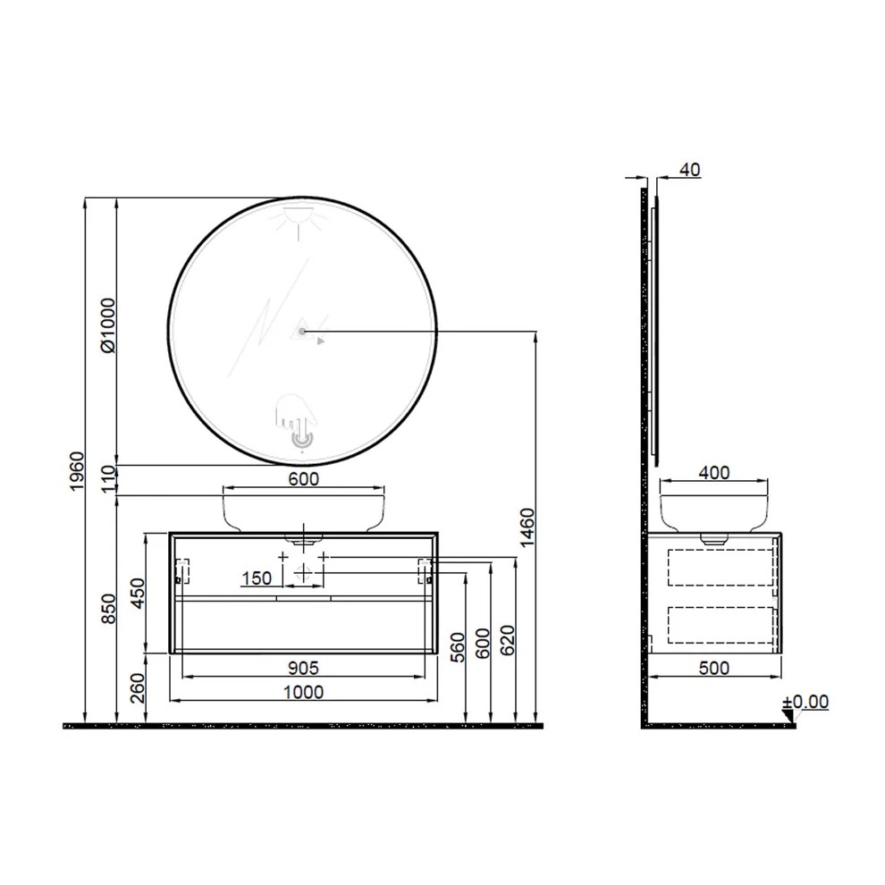 Kale Zero 2.0 100 cm Beyaz-Meşe Banyo Dolabı - Banyotrendy