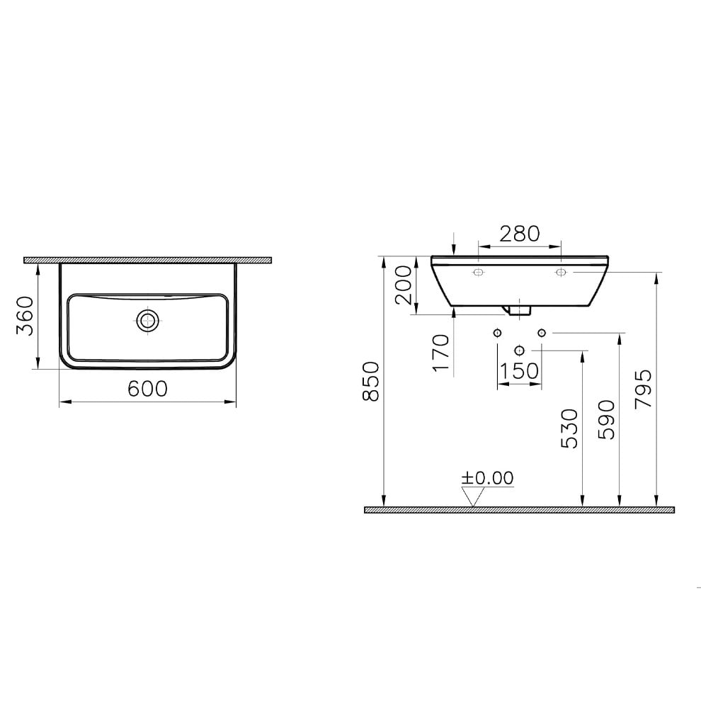 VitrA Integra 60 Cm Beyaz Armatür Deliksiz Dar Lavabo - Banyotrendy