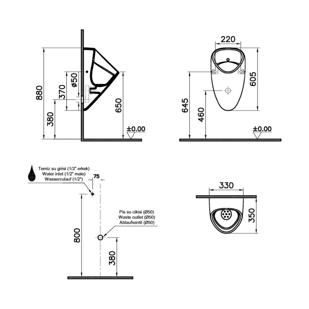 VitrA Plural Mat Siyah Üçgen Pilli Pisuvar Banyotrendy