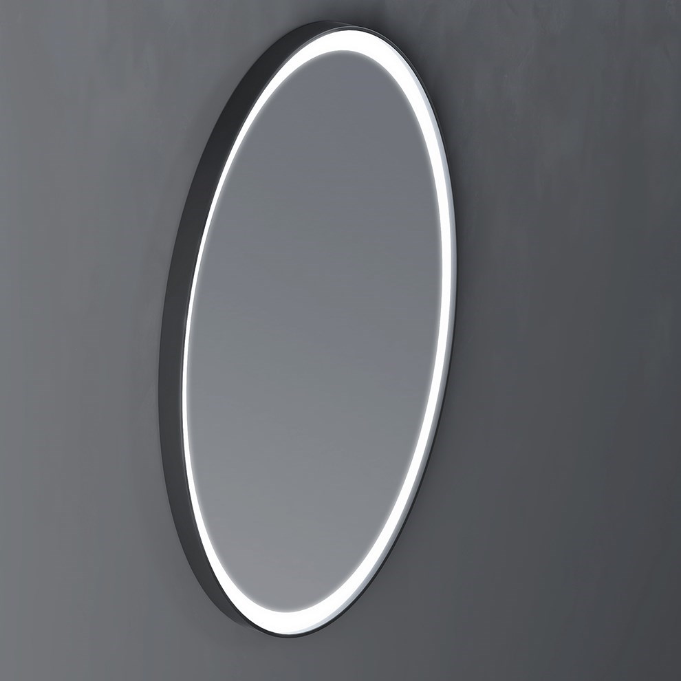 Boden 60 cm Elips Ledli Siyah Metal Çerçeveli Ayna - Banyotrendy