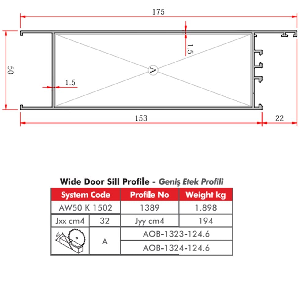 ALUMİNYUM GENİŞ ETEK PROFİLİ  AW50 YALITIMSIZ