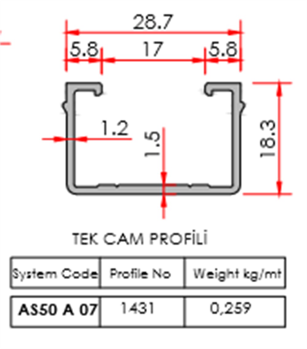 AS50 SÜRME KANAT TEK CAM ÇITA U PROFİL