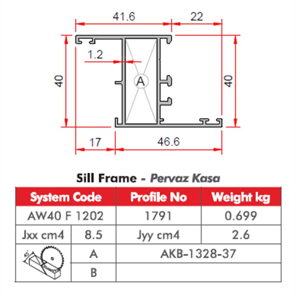 ALUMİNYUM pervazlı KASA PROFİLİ AW40 YALITIMSIZ