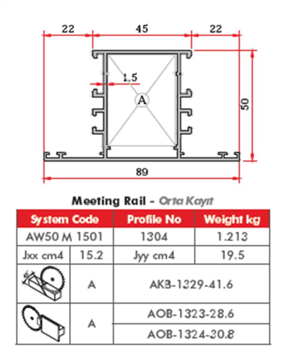 ALUMİNYUM ORTA KAYIT PROFİLİ  AW50 YALITIMSIZ