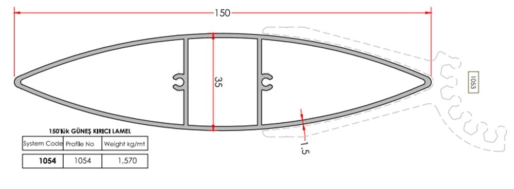 GÜNEŞ KIRICI PROFİLİ 150 mm