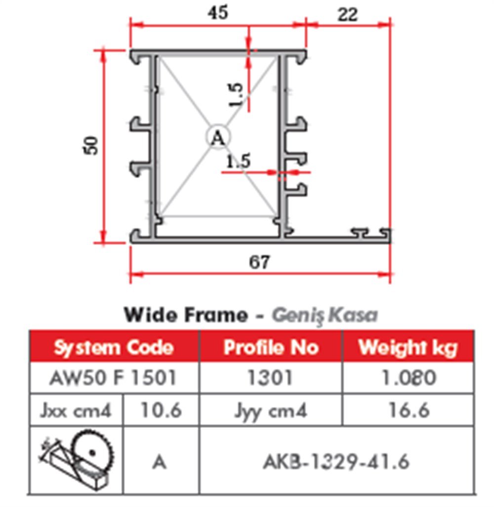 ALUMİNYUM KASA PROFİLİ  AW50 YALITIMSIZ