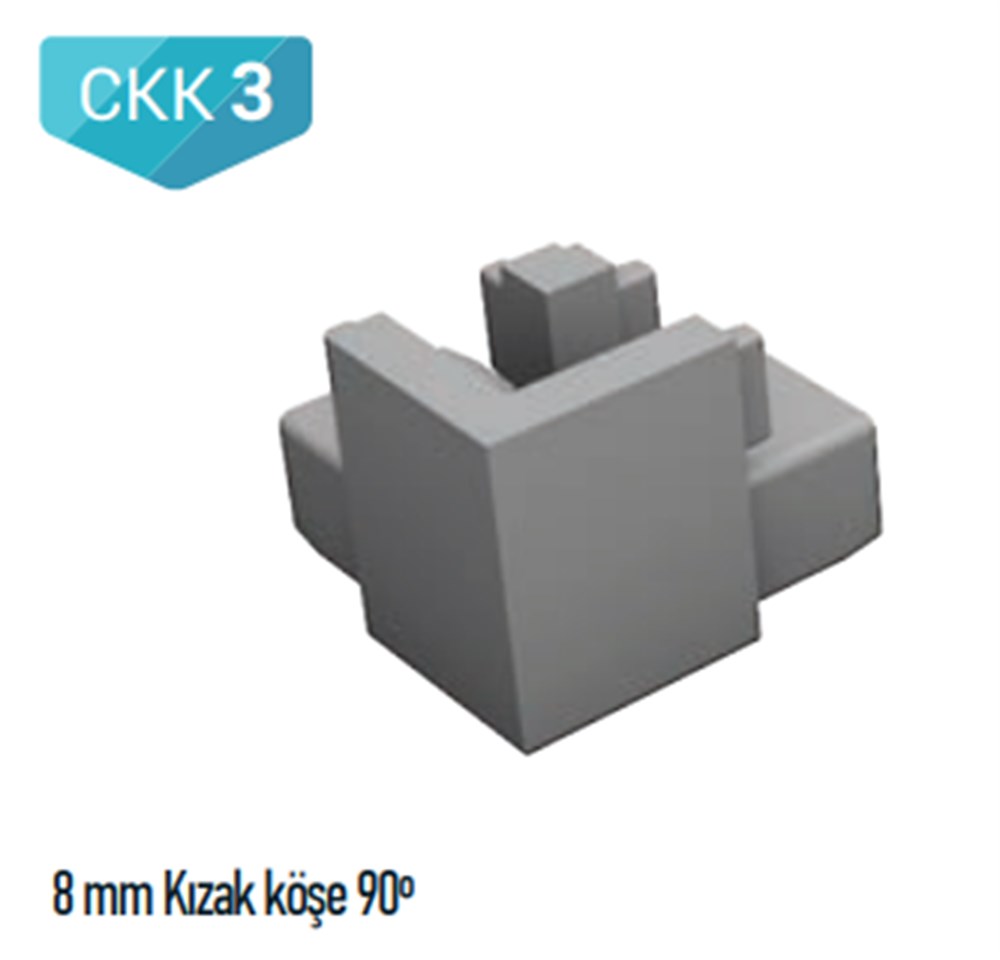 8 MM KIZAK KÖŞE 90 DERECE KARE KORKULUK İÇİN