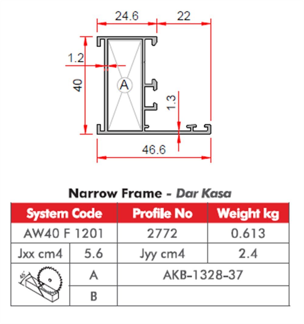 ALUMİNYUM KASA PROFİLİ AW40 YALITIMSIZ