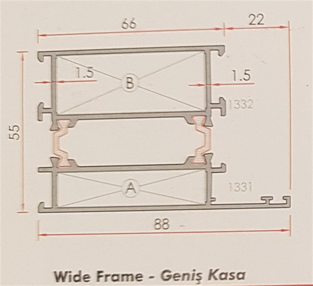 ALUMİNYUM GENİŞ KASA PROFİLİ  55 LİK SERİ
