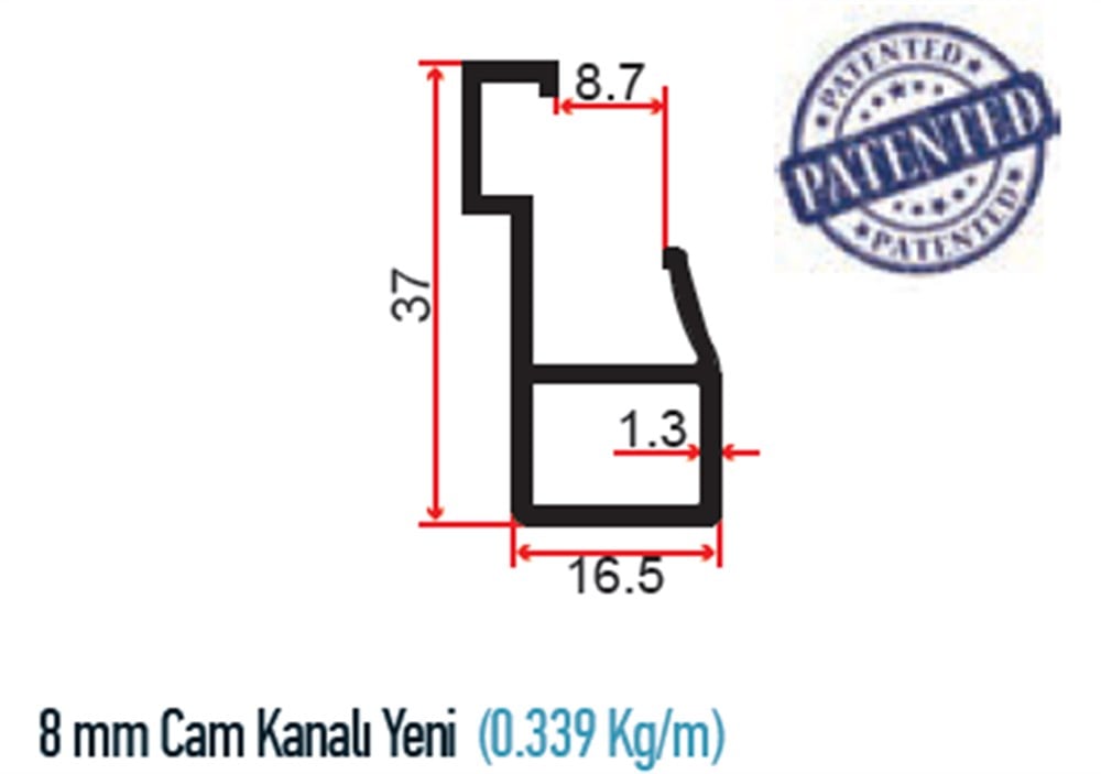 8 MM CAM KANAL PROFİLİ  PR50