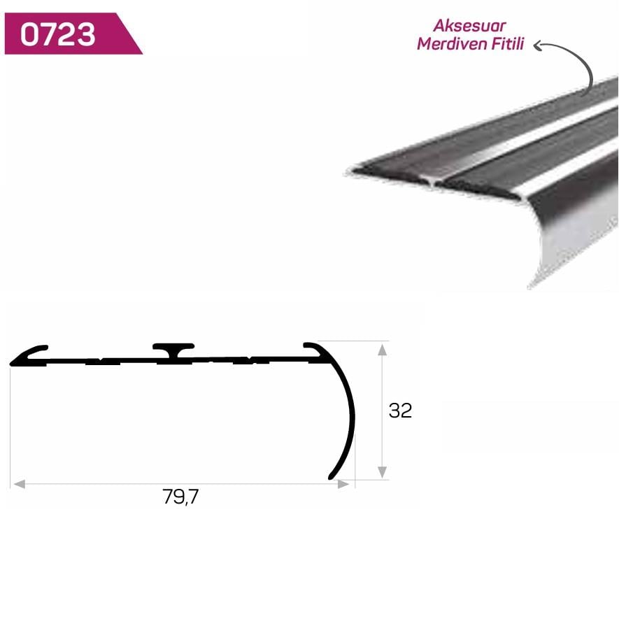 MERDİVEN BASAMAK PROFİLİ KAYMAZ PLASTİK ÇİFT KANALLI