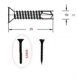 3.5X25 ALÇIPAN YHB SIK DİŞLİ VİDA -SİYAH