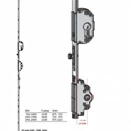 Kilitlenebilir Çift Açılım-Paralel Sürme İspanyoleti 25 mm Kol Merkezli