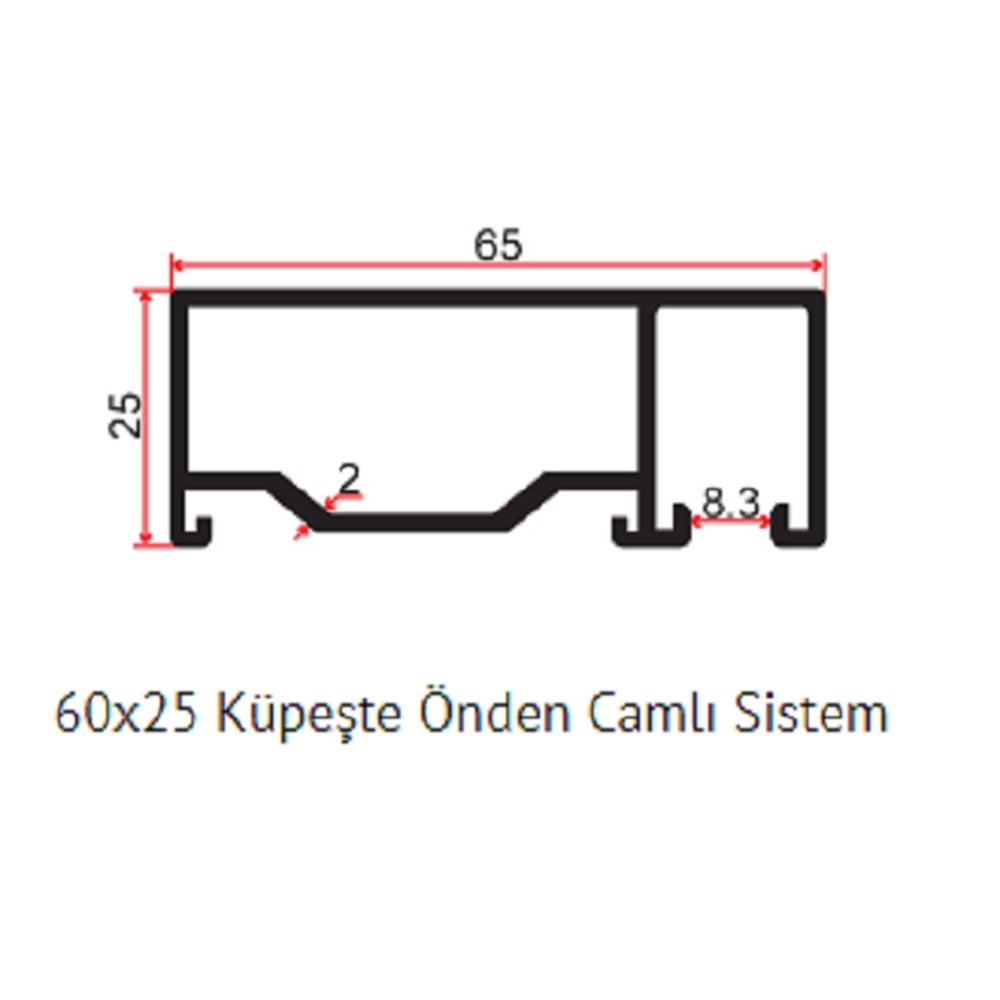65X25 ÖNDEN CAMLI KARE KORKULUK PROFİLİ
