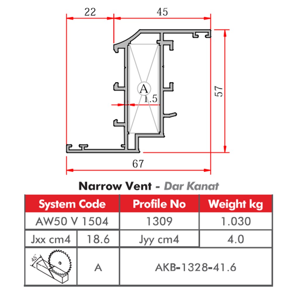 ALUMİNYUM TİJ PENCERE KANAT PROFİLİ  AW50 YALITIMSIZ