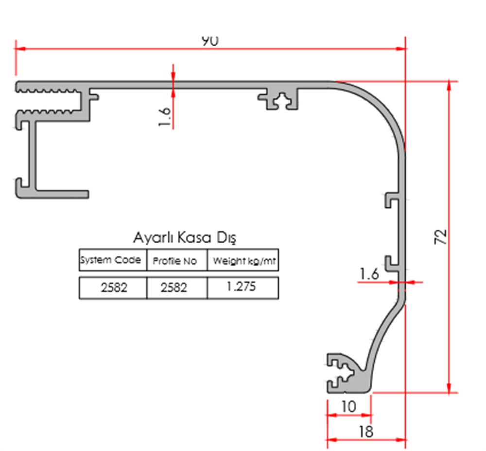 AYARLI KASA DIŞ PROFİLİ  (100-127)