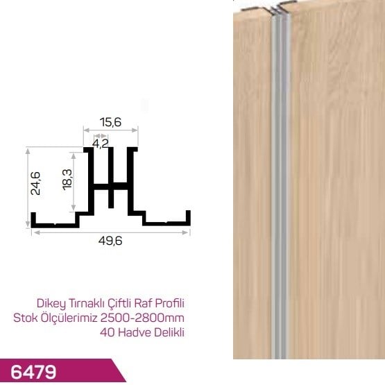 DİKEY TIRNAKLI ÇİFTLİ RAF PROFİLİ (40 HADVE DELİKLİ)