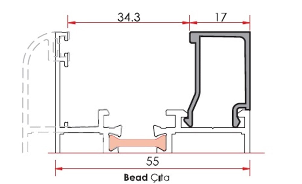 ALUMİNYUM SİSTEM ÇITA PROFİLİ 17 mm 