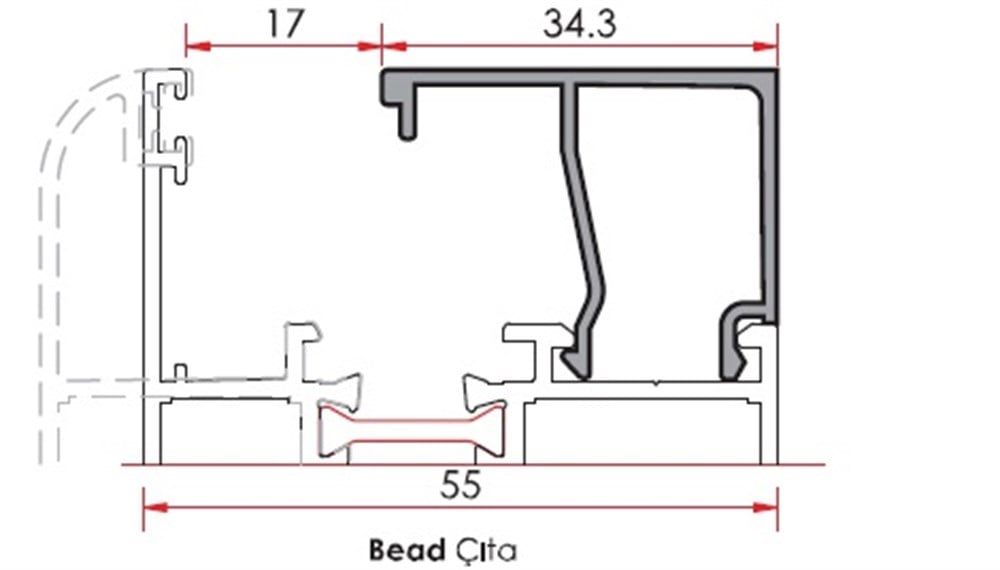 ALUMİNYUM SİSTEM ÇITA PROFİLİ 34,3 mm 