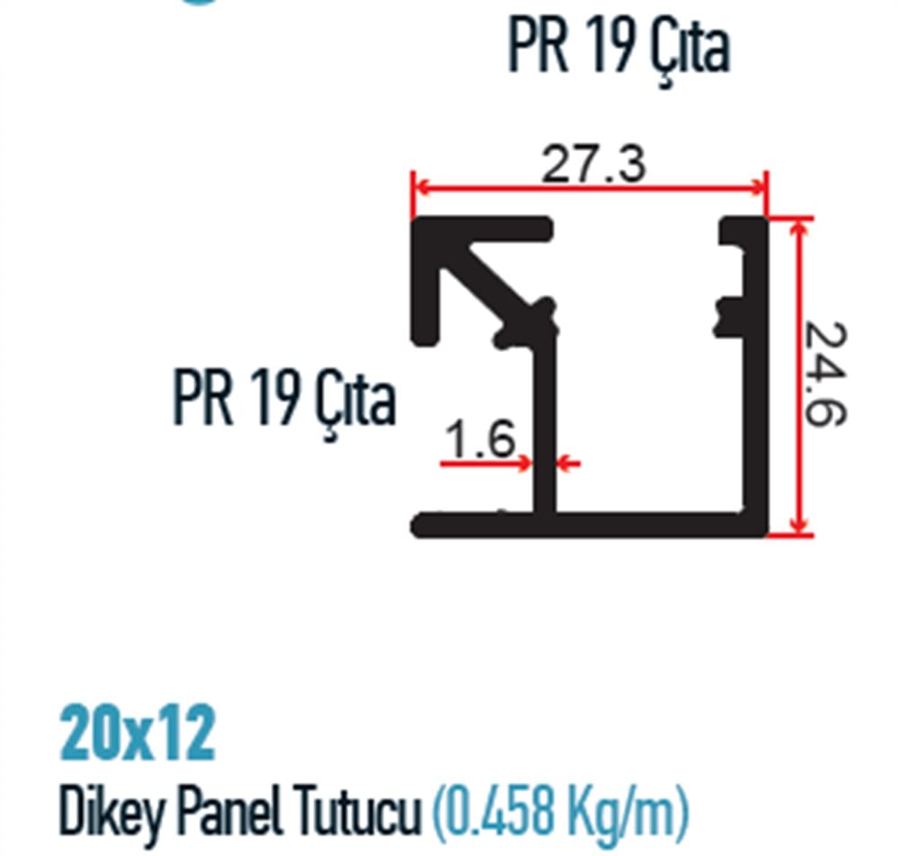 20x12 Dikey Çıta Tutucu Kare Küpeşte Profili