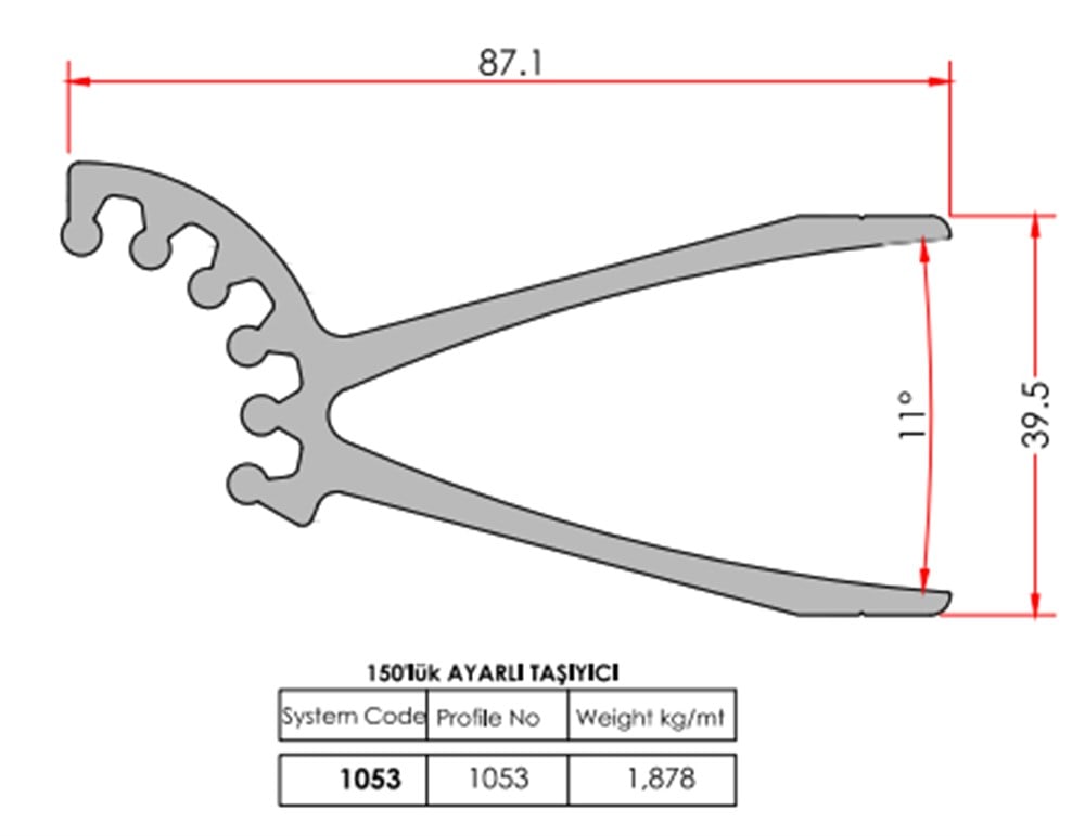 GÜNEŞ KIRICI ÜST AYAR PROFİLİ 150 mm GÖRE