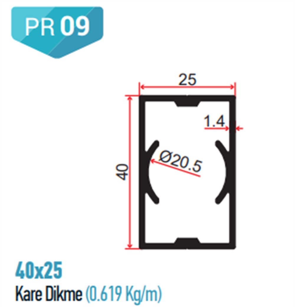 65x25 KARE KORKULUK DİKME PROFİLİ DÜZ KANALSIZ