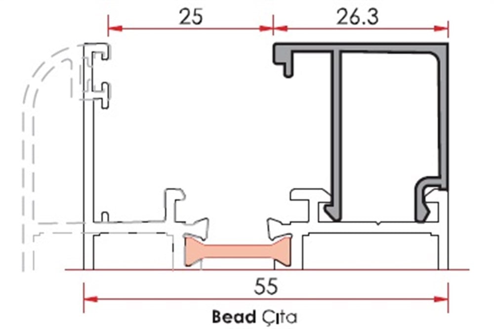 ALUMİNYUM SİSTEM ÇITA PROFİLİ 26,3 mm 