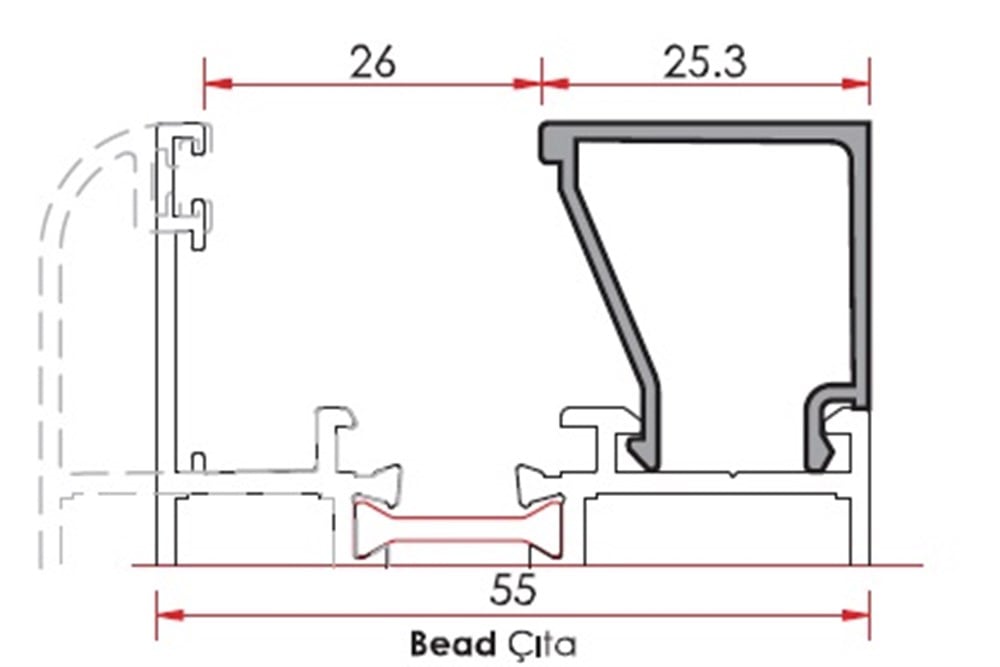 ALUMİNYUM SİSTEM ÇITA PROFİLİ 25,3 mm 